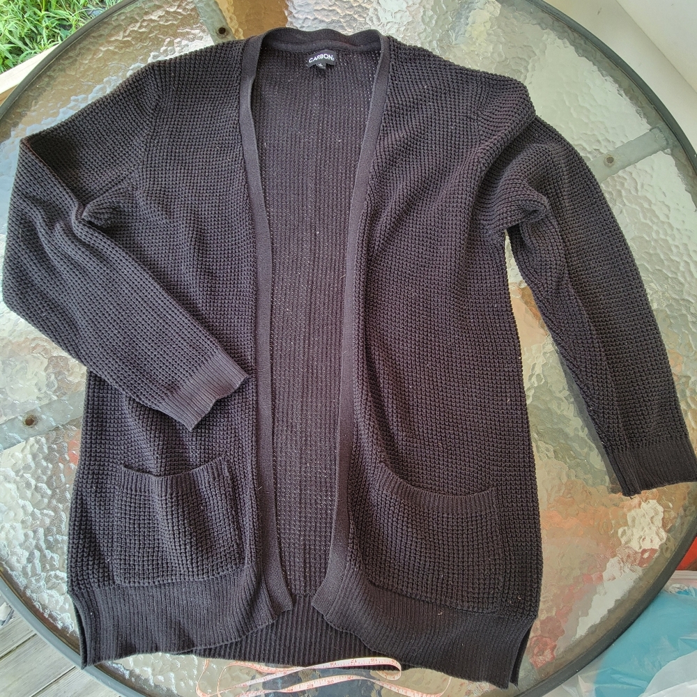 Carbon Open Front Black Cardigan Sweater XL